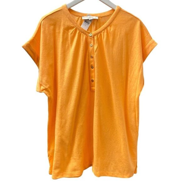 LOFT Ann Taylor Henley Top Size XXL Orange Cuff Short Sleeve Womens Tee NWT - Picture 1 of 8